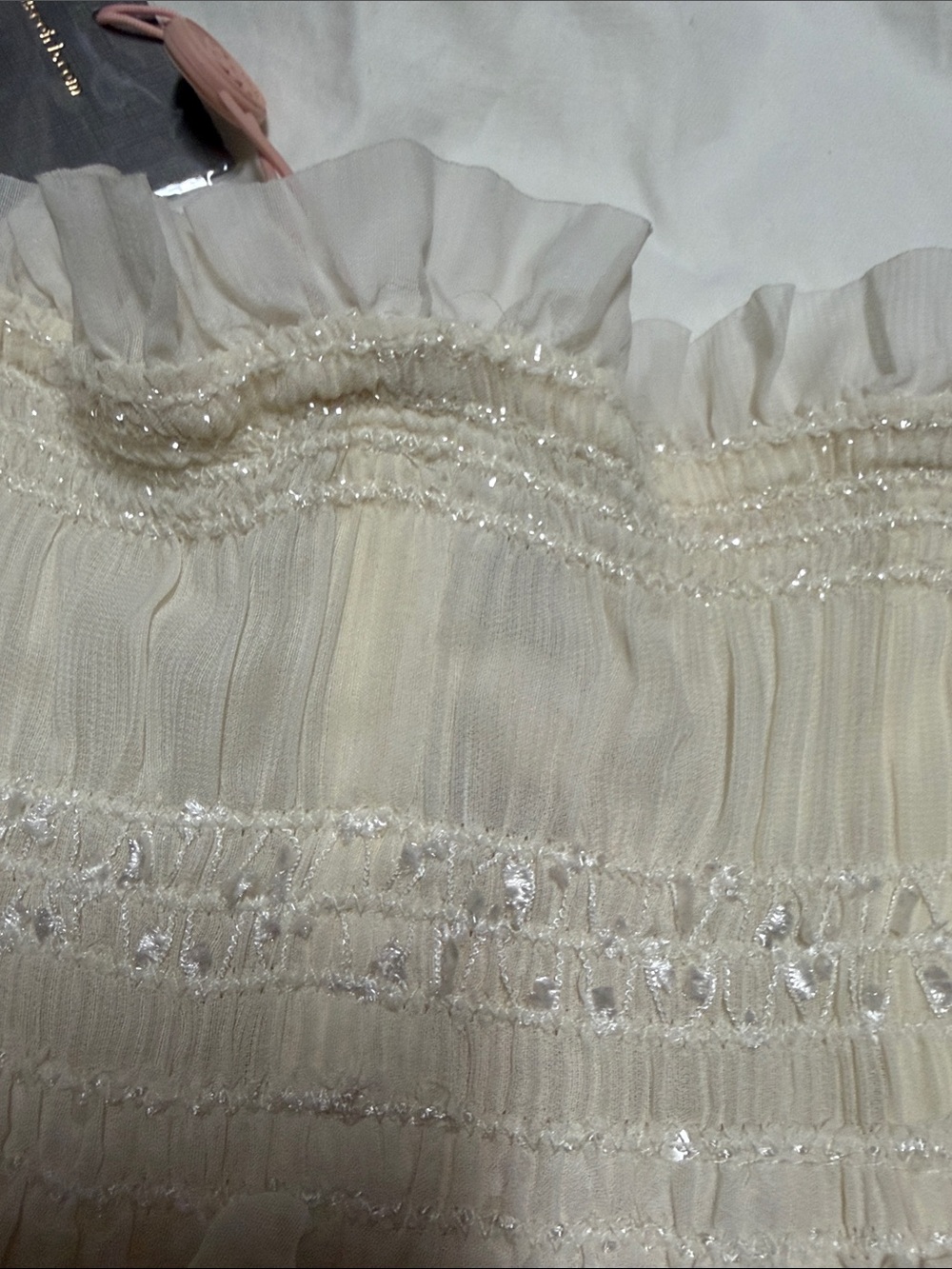 House of CB Cream Strapless Lace-Up Smocked Bustier - Picture 9 of 9